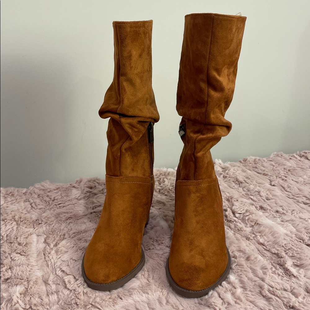 Reaction Kenneth Cole Sonia block Heeled Boots, Rust color size 5 NEW - Picture 3 of 6